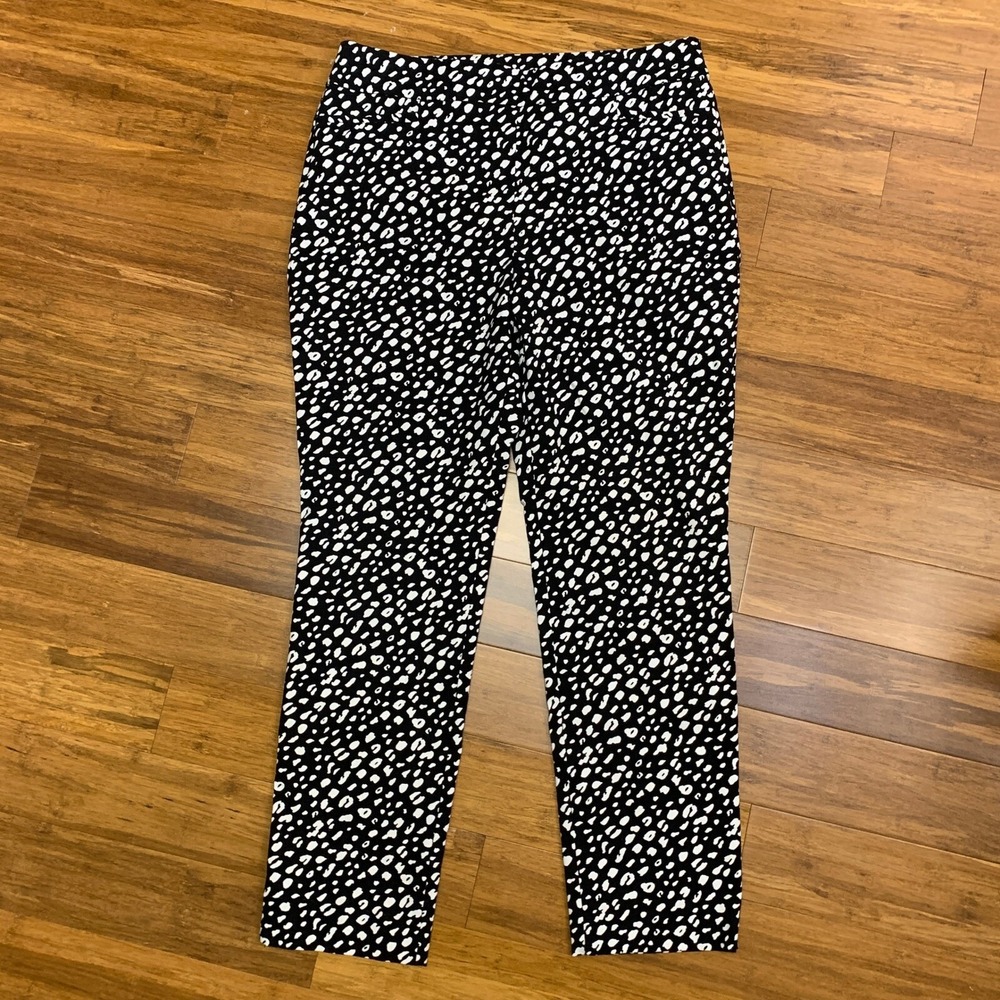Chico's Pull On Pants Womens‎ Size 8 Black Leopard Print Stretch Casual Career